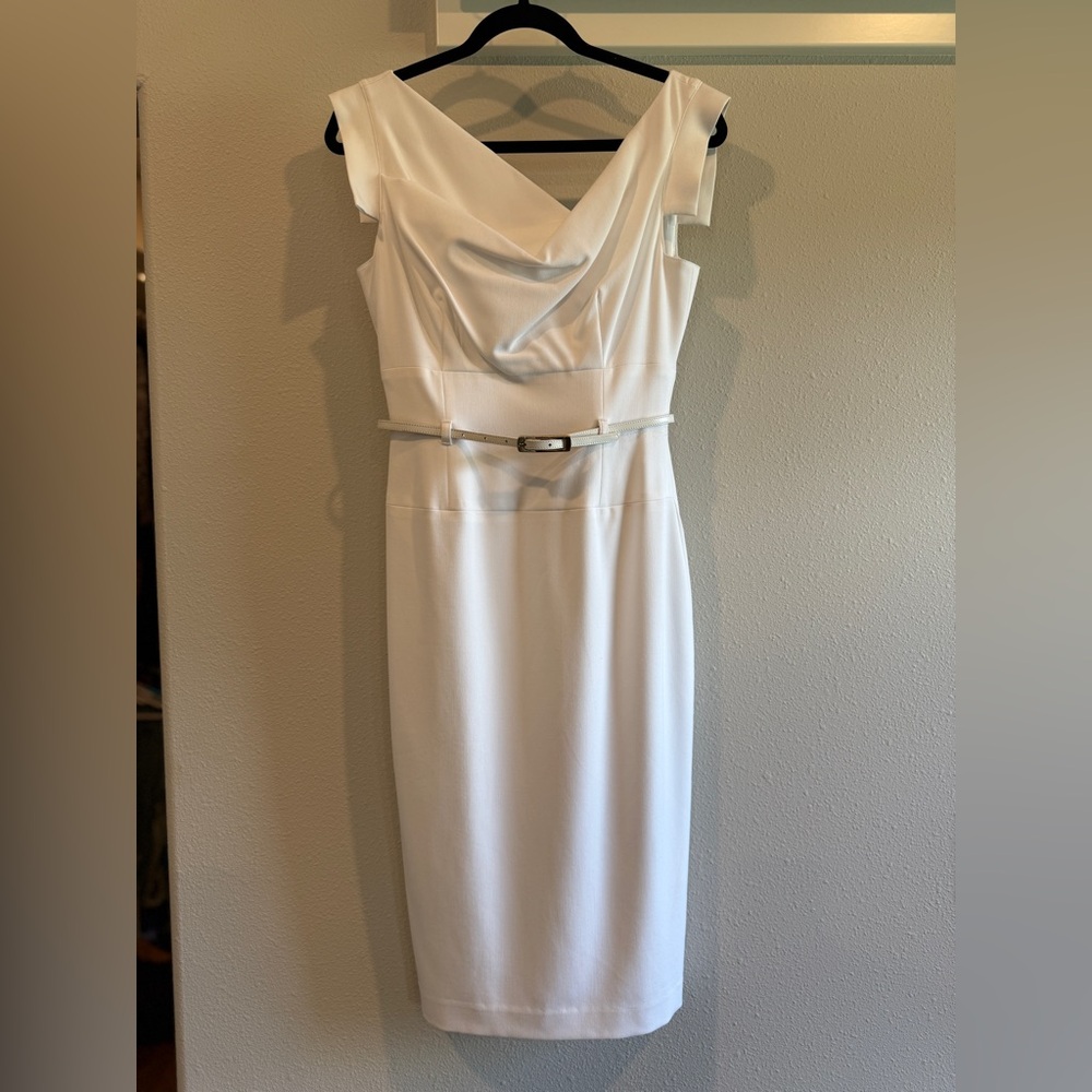 Black Halo Jackie Belted Sheath Midi Dress